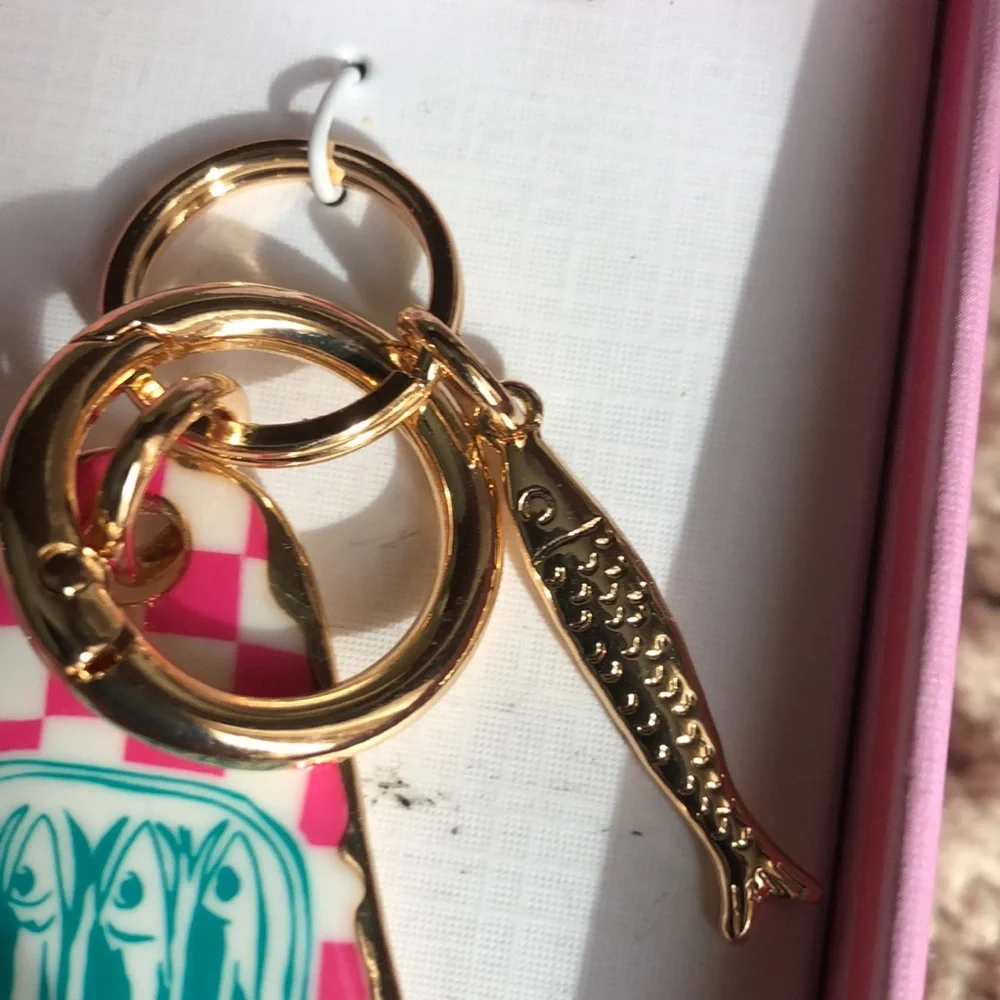 Piper K Checkerboard SARDINE Key Chain & Bag Charm - Gold Hardware